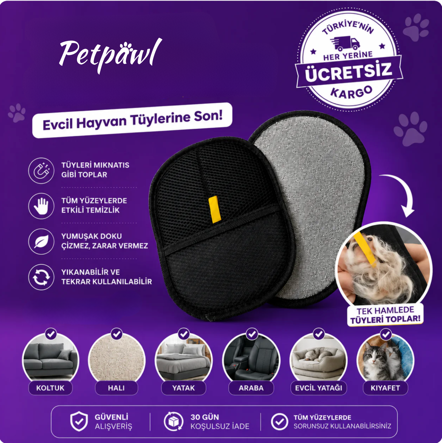 Tüy Toplama Eldiveni | Kedi ve Köpek Tüylerini Kolayca Temizleyin