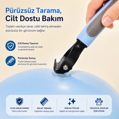 Çift Taraflı Evcil Hayvan Kıtık Açıcı ve Tüy Toplama Tarağı