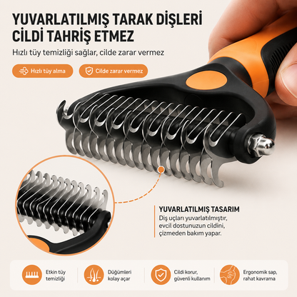 Çift Taraflı Evcil Hayvan Kıtık Açıcı ve Tüy Toplama Tarağı